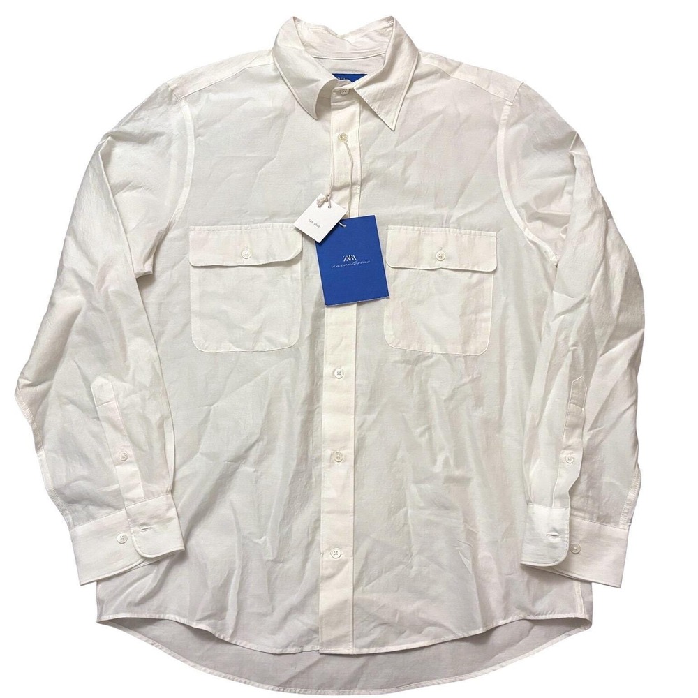 Aaron Levine ZARA Silk Relax Flowy Button Work Shirt Men Large Off White Cotton - Picture 3 of 14